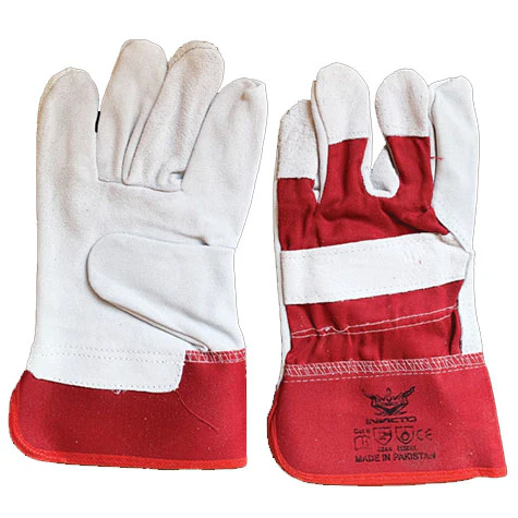 [SAF-07110] Invicto Gloves Rigger Cowhide Split Leather With Red Jeans Fabric L Made In Pakistan Lpi-G-112