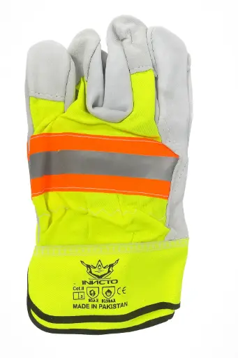 [SAF-07112] Invicto Gloves Rigger Cowhide Split Leather With With Reflector On Fabric On Back L Made In Pakistan Lpi-G-127